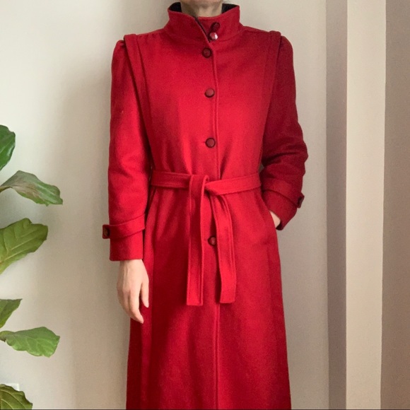 Vintage Jackets & Blazers - Vtg Red Wool Blend Coat Belted Made In Canada 8